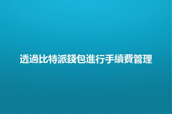 透過比特派錢包進行手續費管理💰✨